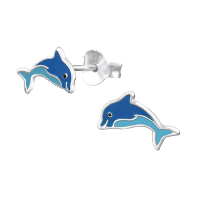 Oorknopjes zilver dolfijn blauw